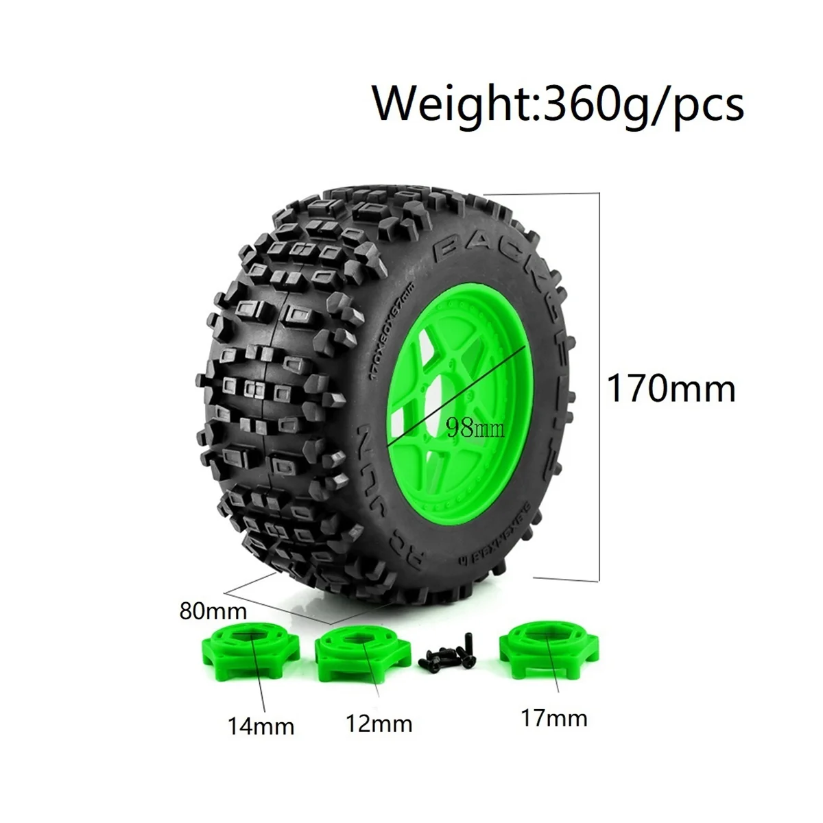 4Pcs 170mm 1/7 1/8 Monster Stunt Truck Tire 12mm 14mm 17mm Wheel Hex for TRAXXAS Sledge ARRMA KRATON Outcast Tamiya,3