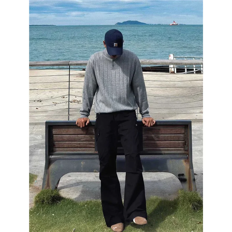 

ay Knitted irt Men's Henry Collar Autumn Winter Cleanfit Sle Striped Sweater Comfortable Fit Classic Look by 6EME...