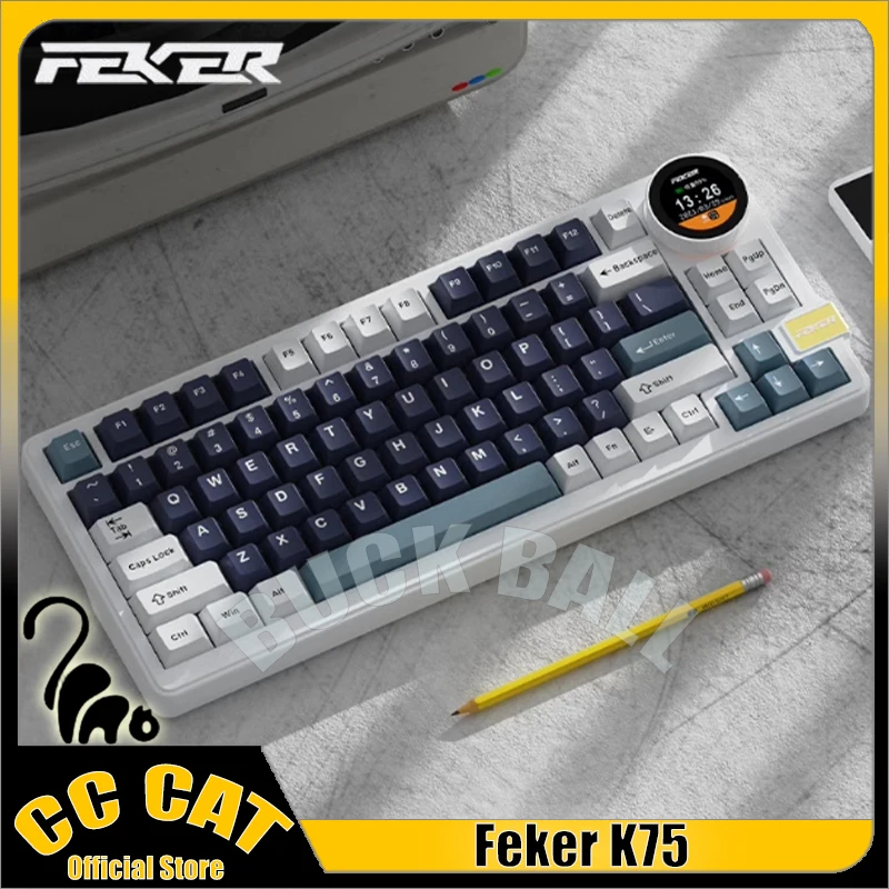 Feker K75 Gaming Mechanical Keyboard With Knob Screen Bluetooth Wireless 3 Mode 83keys Pbt Keycaps Rgb Custom Gamer Keyboards