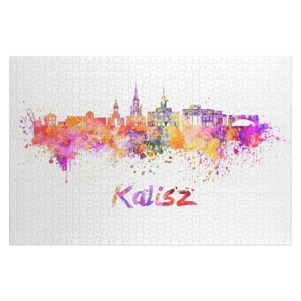 

Kalisz skyline in watercolor splatters Jigsaw Puzzle Customized Toys For Kids Custom Wooden Name Animal Puzzle