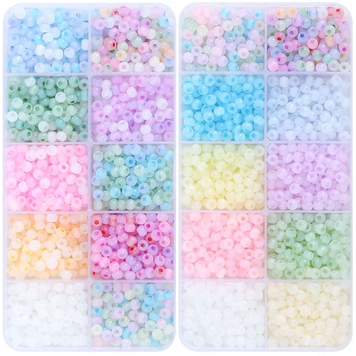 1 Box About 1500pcs,10 Grid Box, 4mm Solid Glass Round Beads, Loose Beads, Handmade DIY, Making Jewelry Accessories