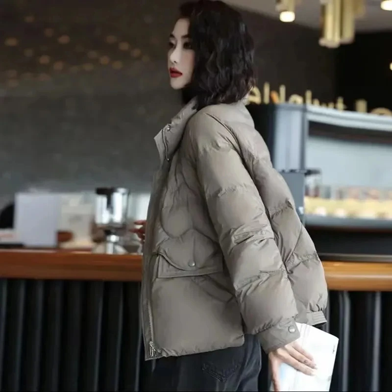 Women's Down Cotton Coat 2023 New Winter Jacket Korean Fashion  Short Standing Collar Warm Lightweight Warm Overcoat Parka