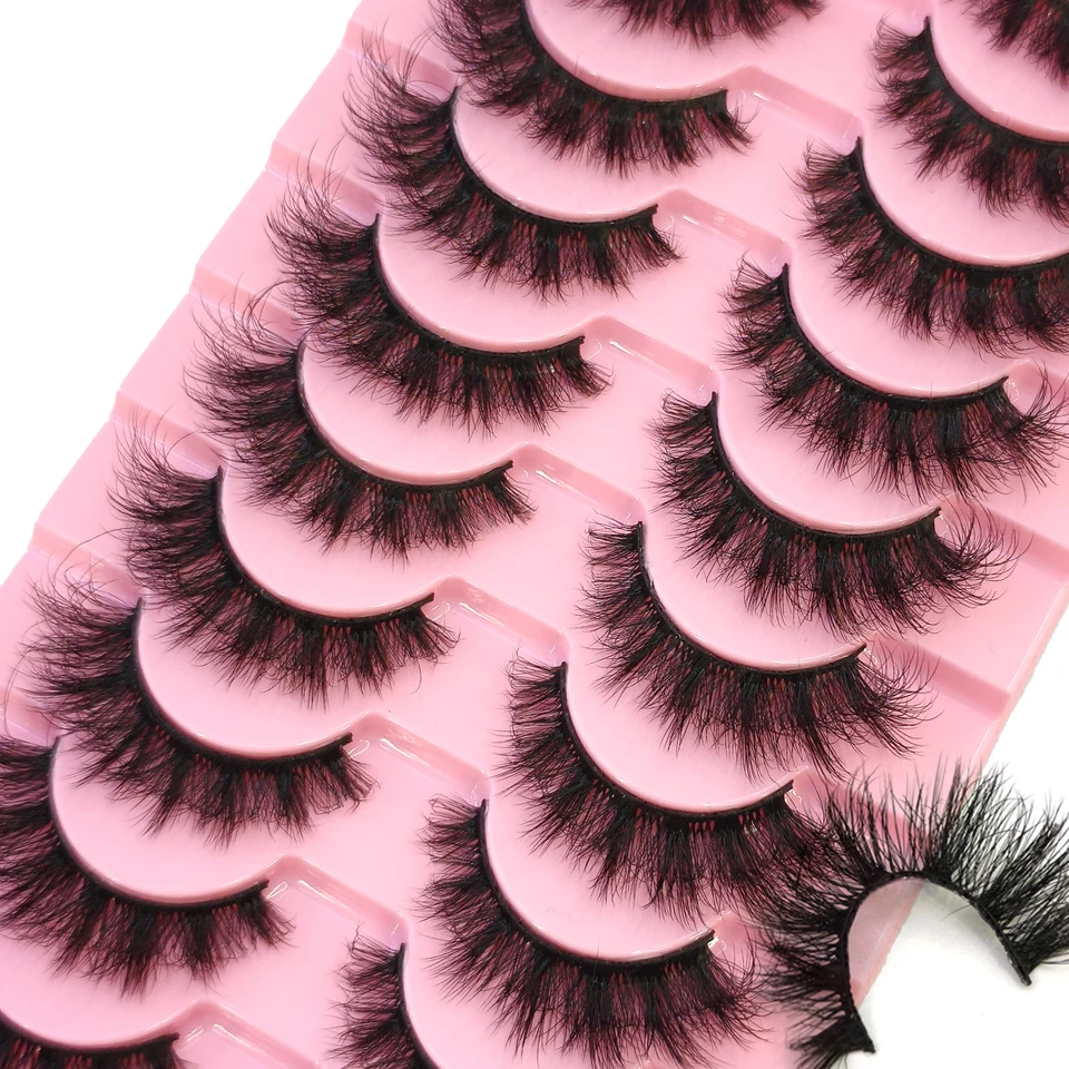 10 Pares Mezcla Pestañas Mink Esponjosas Dramáticas Postizas Naturales Largas Faux Mink Suaves Aspecto Extensiones XH01 4