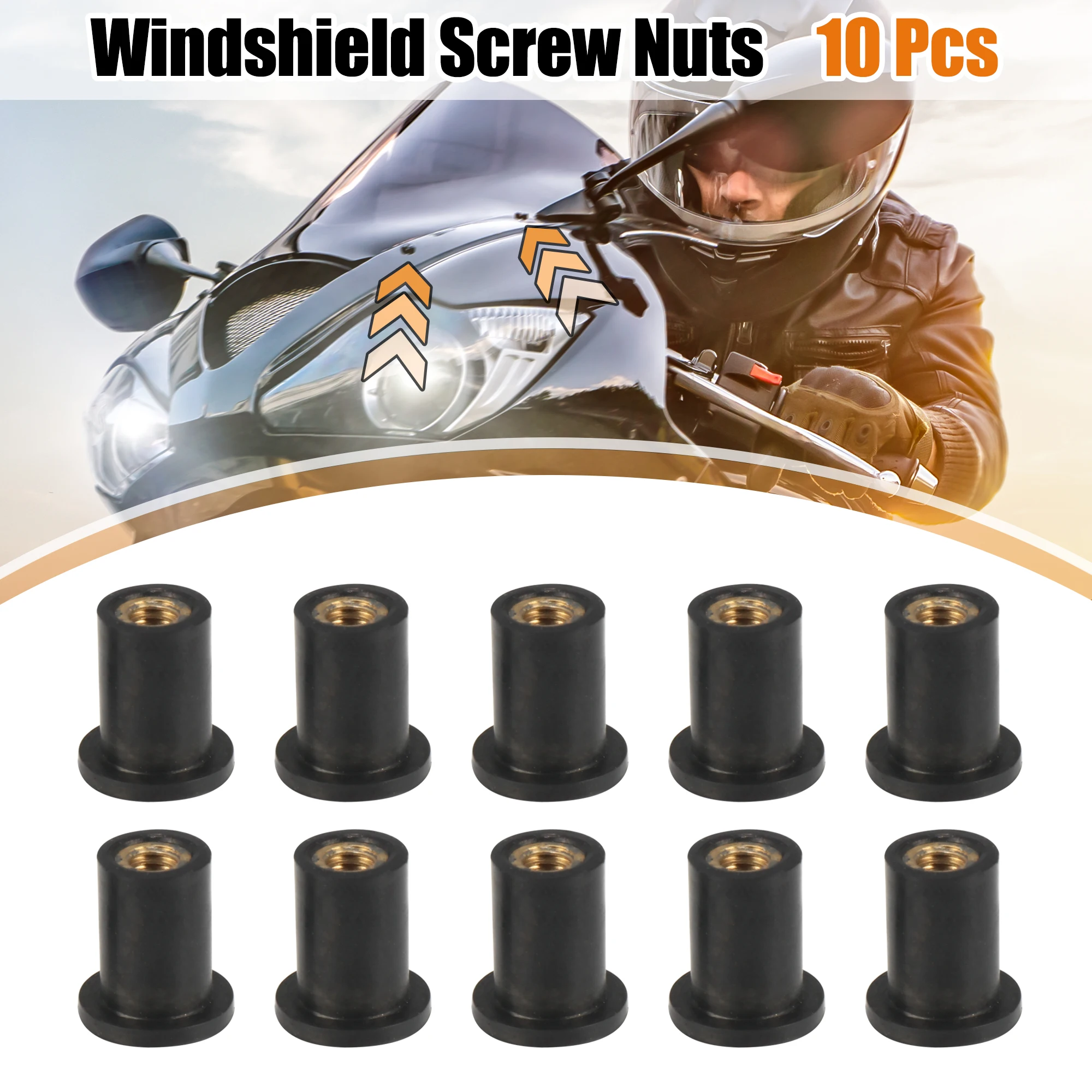 X Autohaux 10pcs M4 Straight Well Nuts Motorcycle Windscreen Windshield Screws Rubber Bolts Nut Universal Fastener