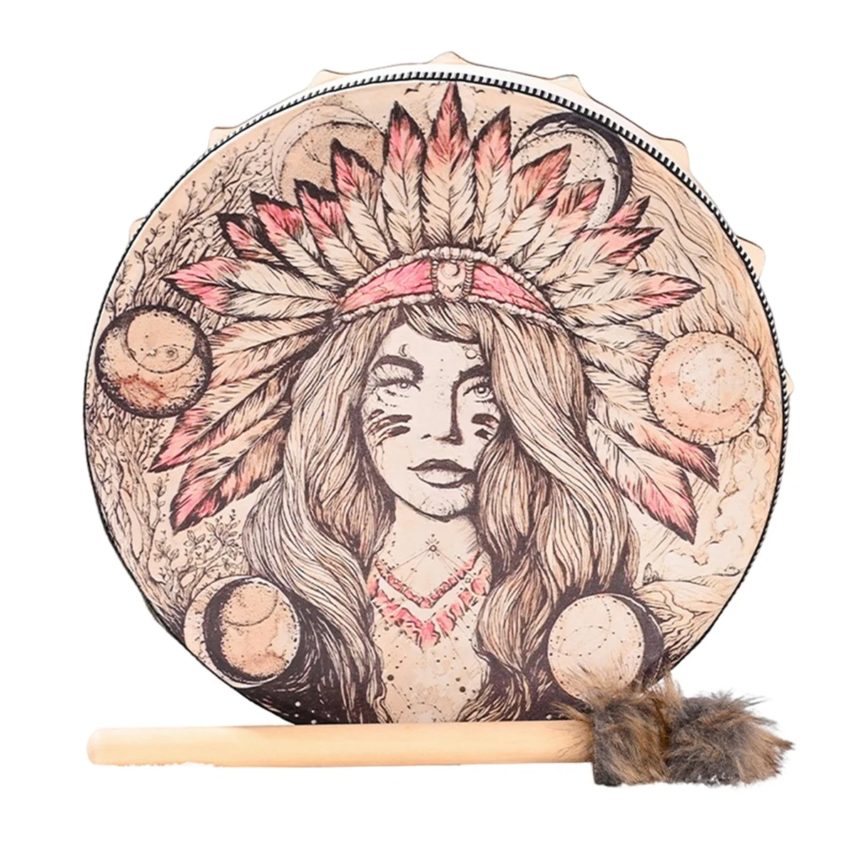 AZZ-Indian Drum with Drum Sticks Spiritual Healing Chakra Balancing Reflection Meditation Frame