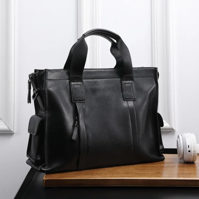 Men's Bag Genuine Leather Men's Briefcase Soft Leather Business Laptop Handbag Fashion One Shoulder Men's Travel Bag Messenger