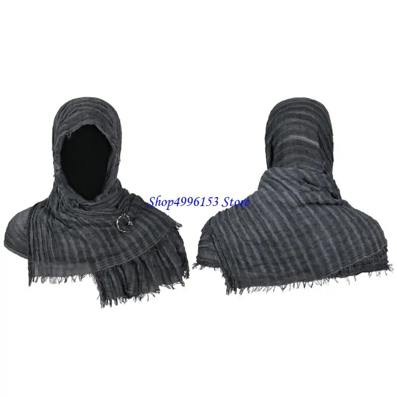 Q0ke pós apocalíptico xale cachecol shaman cowl traje medieval faixa com capuz xale com broche vikinges para halloween cosplay