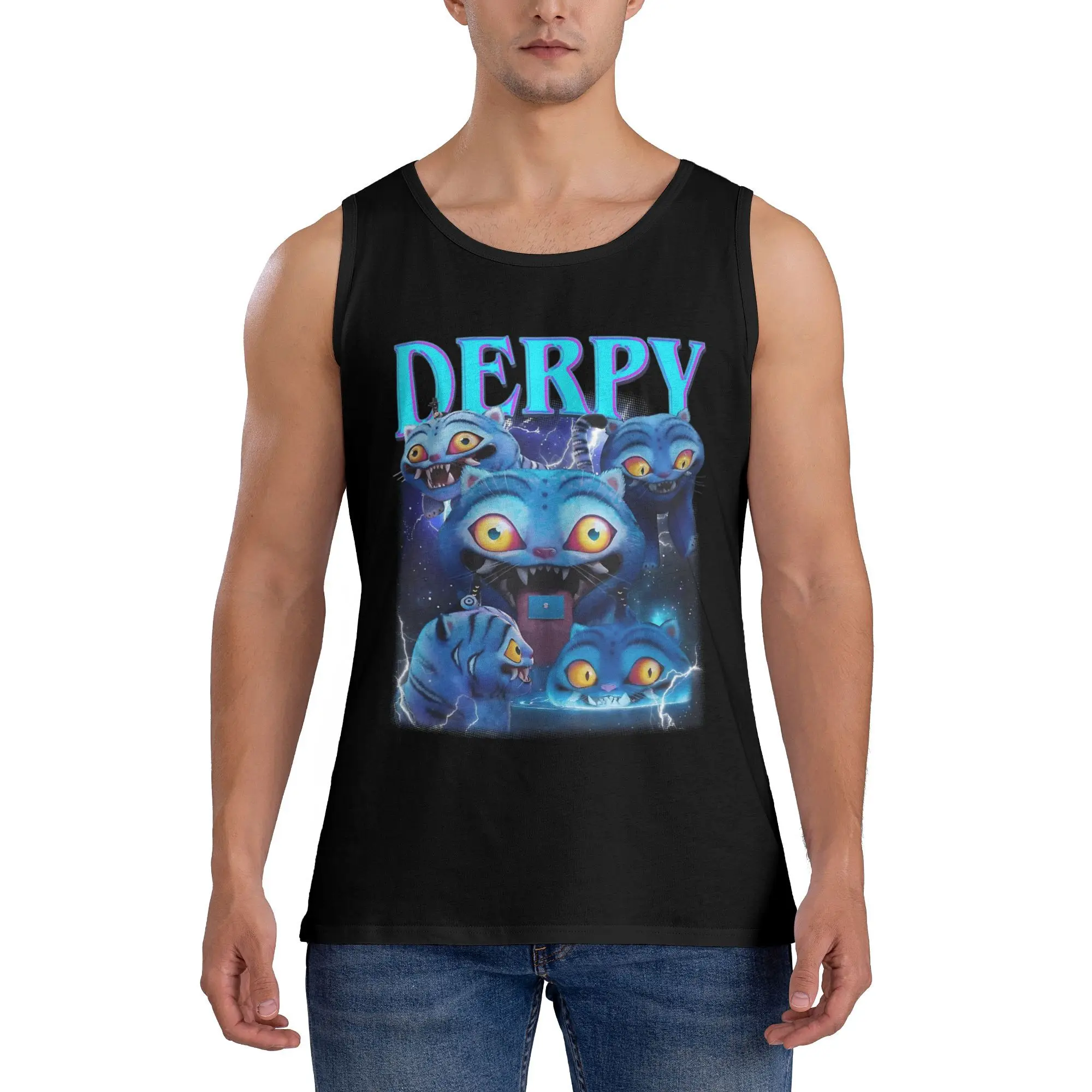 

Men's Big Cat Is My Friend Tank Top Breathable Outdoor Sleeveless Shirt Summer Demon Hunters Vest 3D Crew Neck Tops