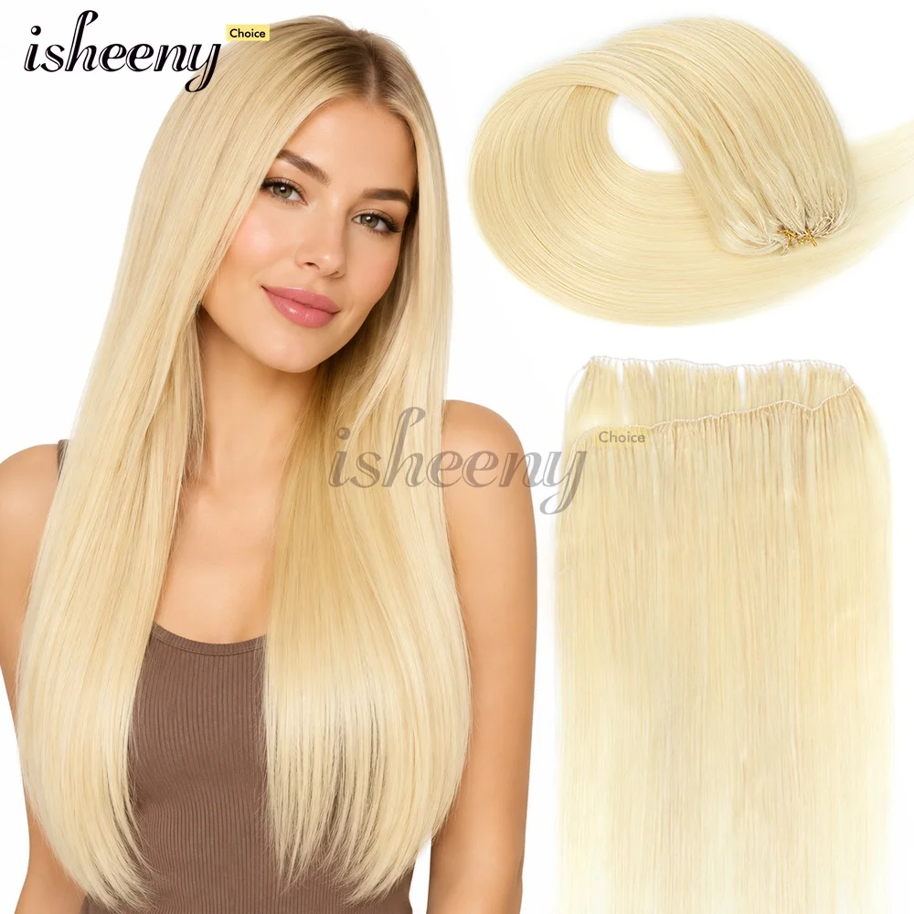 Feather Human Hair Extensions Long Straight Hair Extensions Natural Straight Sew In Microring Hair Weft for Women 40G-70G
