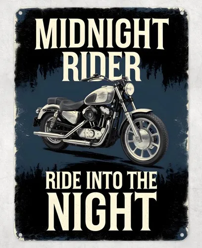 Midnight Rider Motorbike Metal Poster Wall Tin Sign Man Cave Shed Home Plaque --Tin Sign