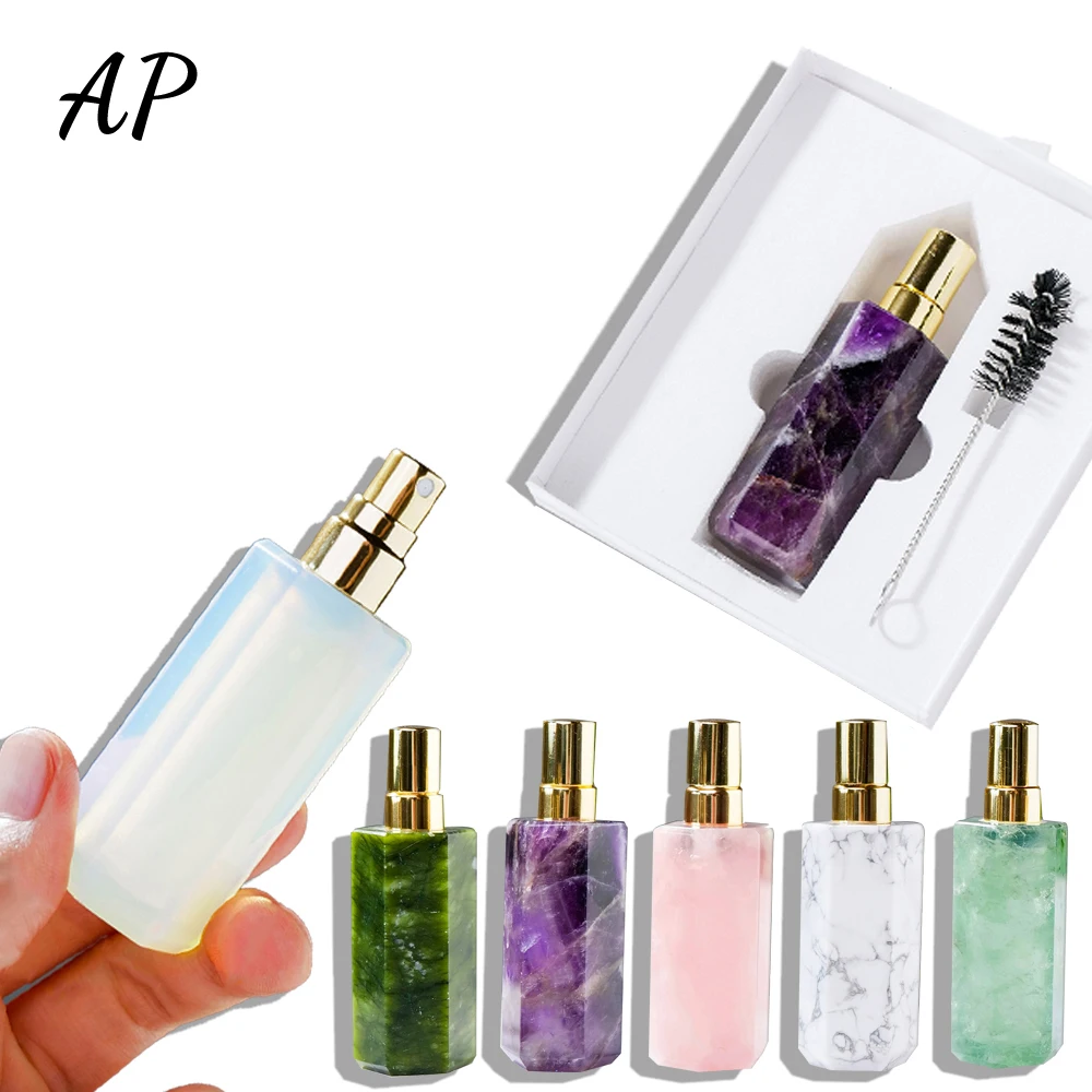 1pc Natural Crystal Green Fluorite Perfume Bottle Rose Quartz Women Perfume Bottle Crystal Crafts Healing Gemstone Lady Gifts