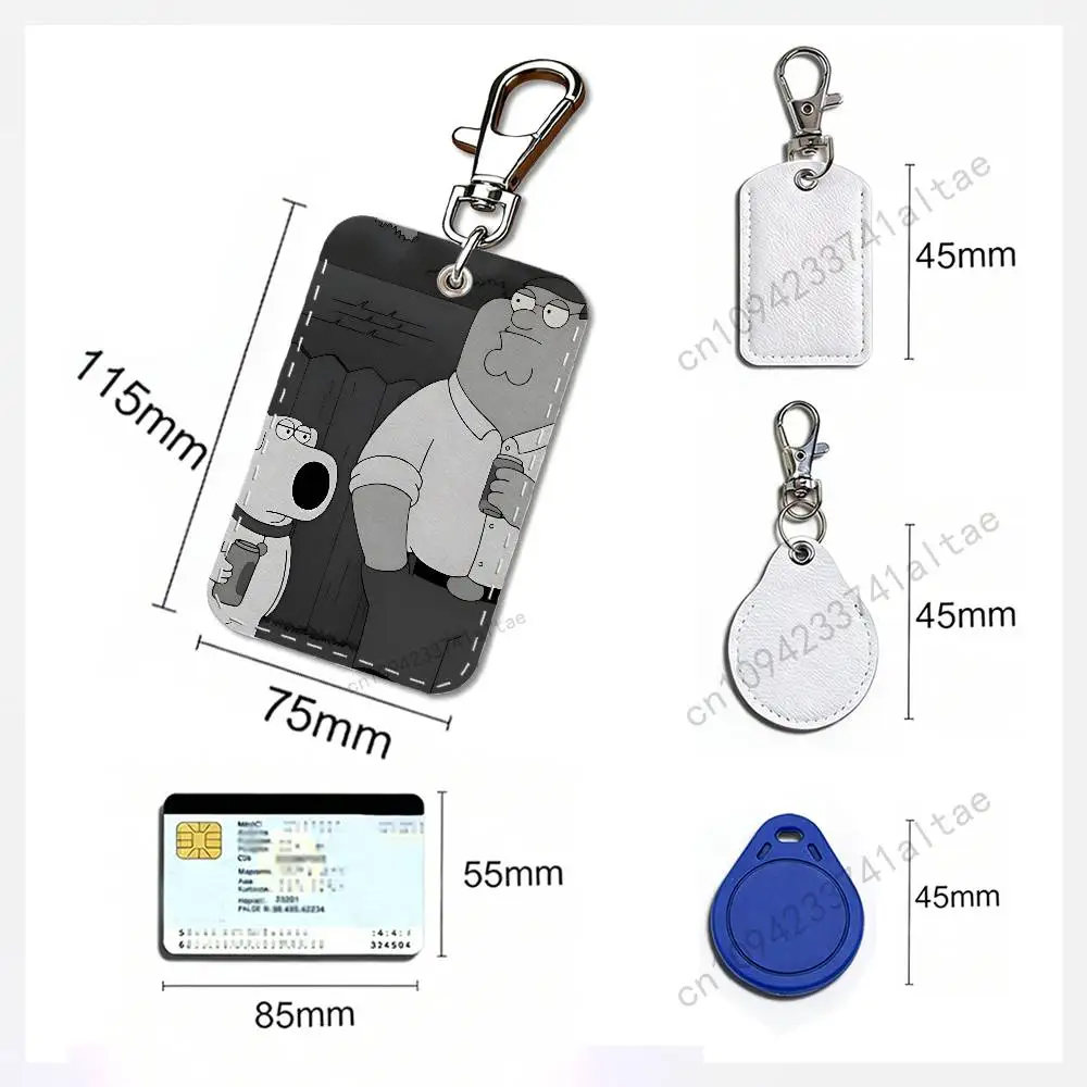 P-PeterS Family G-Guy Rectangle Card Case Leather Card Holder Keychain Key Ring Transportation Card Case