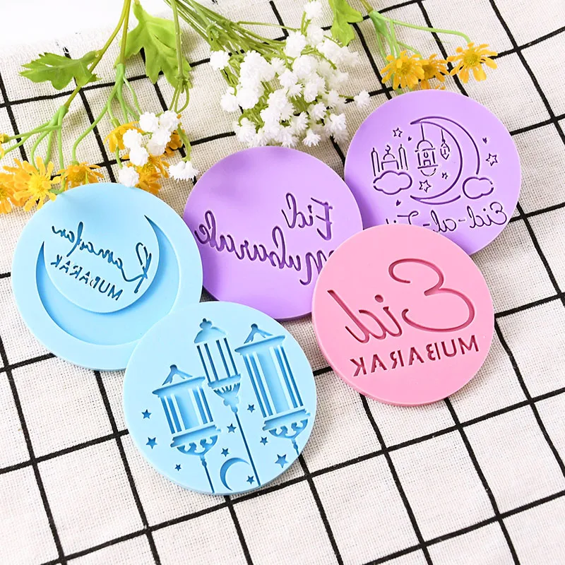 Eid Mubarak Moon Star Fondant Stamp Muffin Embosser Ramadan Kareem Cookie Stamp Biscuit Cutter Mold Pastry Cake Decorating Tools