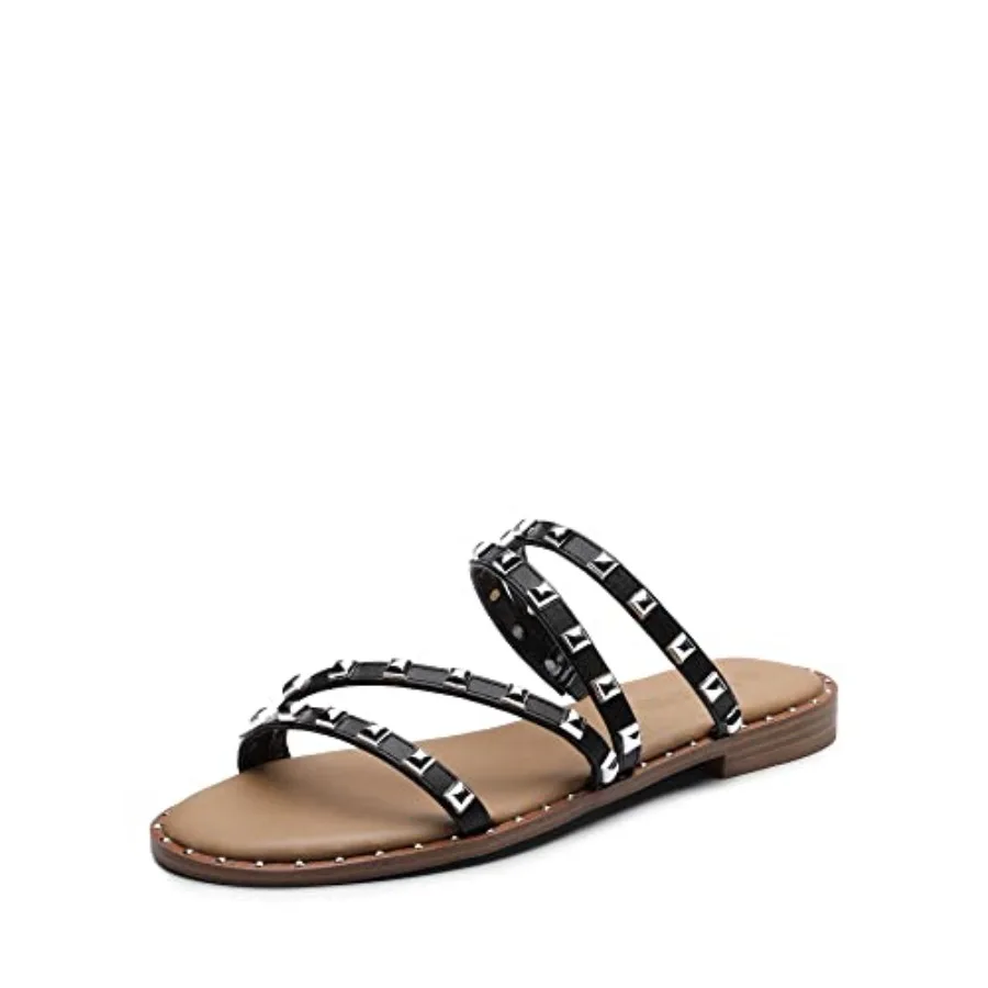 Women's Clear Studded Rhinestone Slide Sandals Slip on Open Toe Cute Flat Sandals for Summer