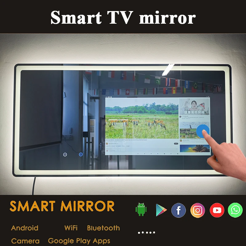 Custom Size Popular Android 15 Rectangle Bathroom Mirror LED Full Functions Magic Gym Mirror Waterproof TV WIFI Bluetooth Smart view 3