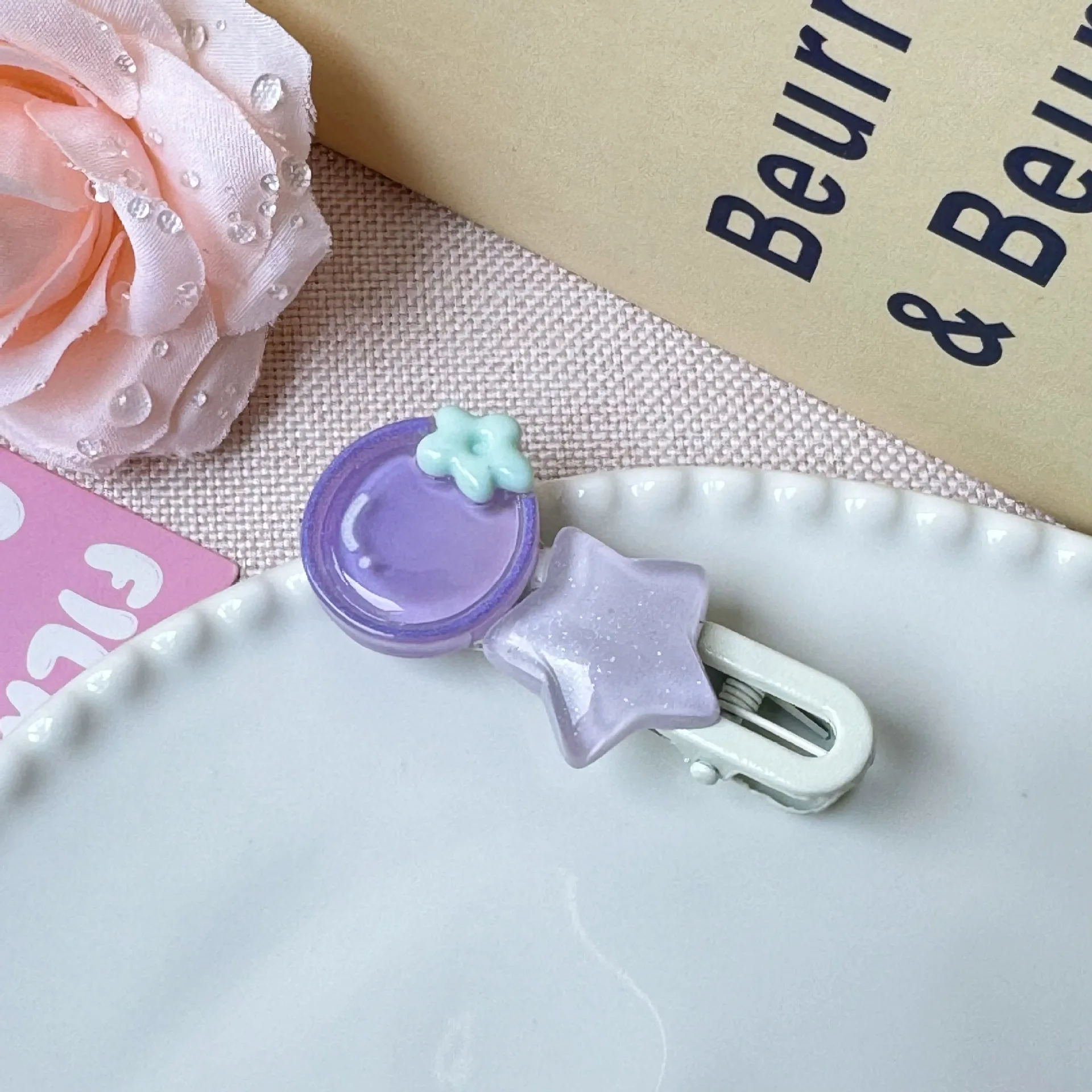 Аксессуары для волос с розовыми фруктами, 2 шт., зажимы с пятиконечной звездой, прозрачные блестящие заколки для волос, милые украшения для волос для школьниц