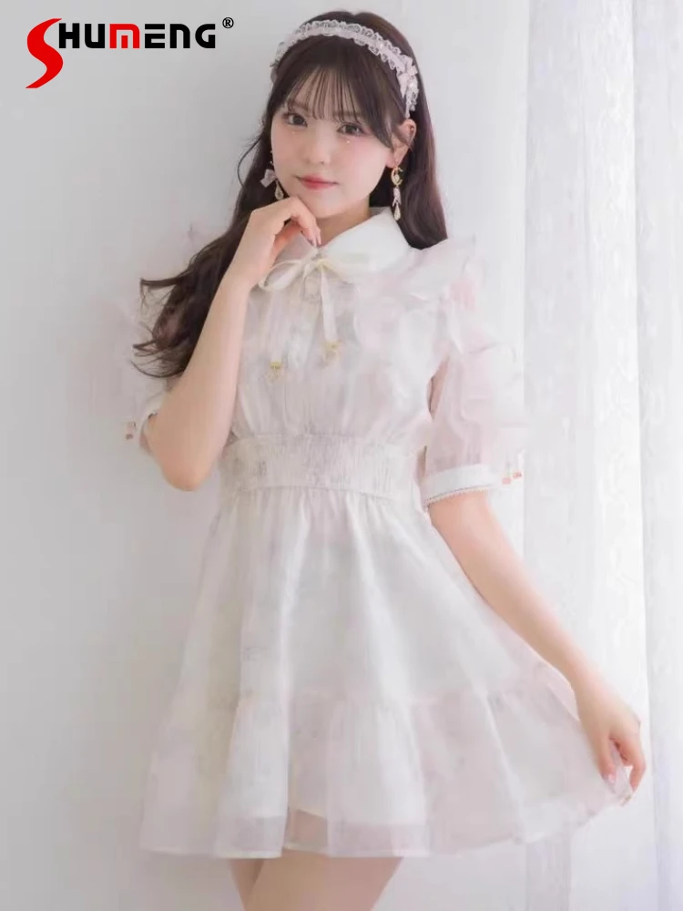 

Japanese Rojita Large Size Sweet Dress 2025 Women's Mine Mass-Produced Cute Printed Ruffle Short Sleeve Dress Summer New Dress