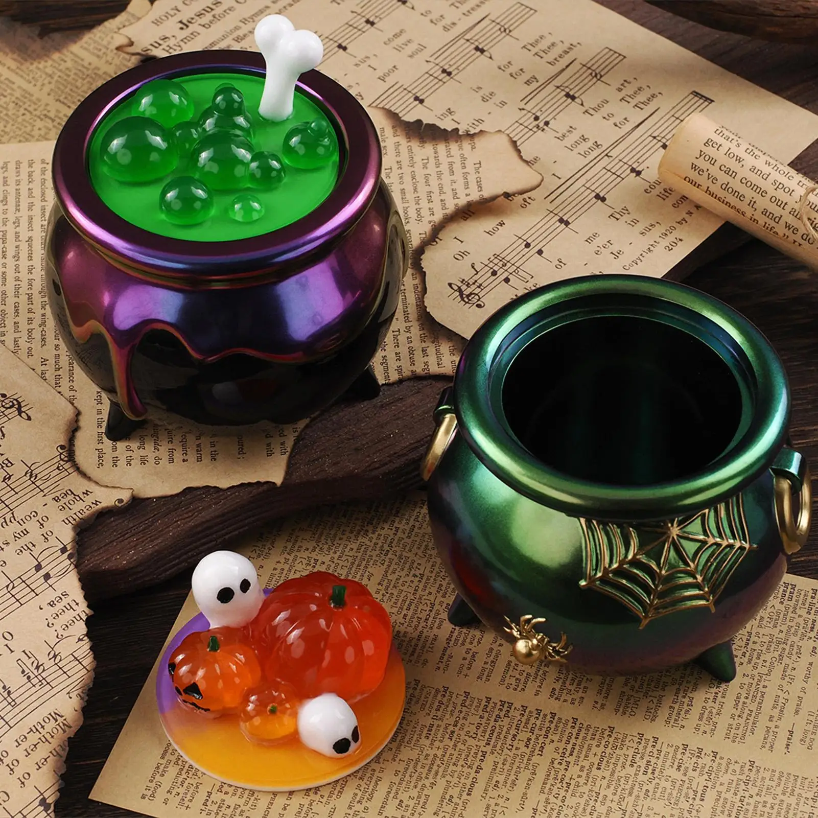 Halloween Cauldron Container DIY Epoxy Resin Mold Plaster Storage Box Silicone Molds Halloween Gift Jewelry Box Casting Supplies