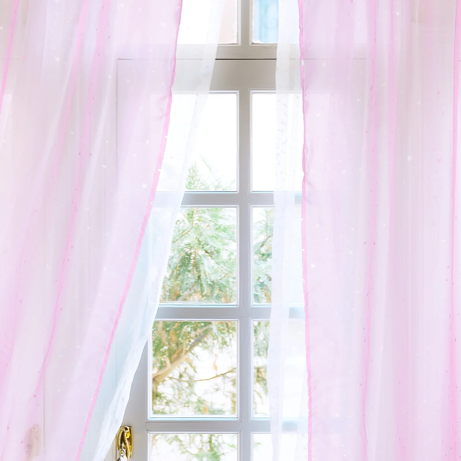 

Silver Star Sheer Curtains Glitter Voile Window Covering Decorative Fairy Child Room Living Privacy Tulle