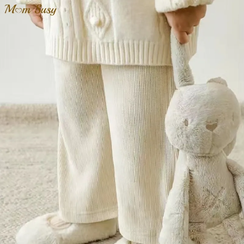 Fashion Baby Girl Boy Ribbed Wide Leg Pant Infant Toddler Child Fleece InsideTrousers Loose Winter Pant Baby Clothes 1-10Y