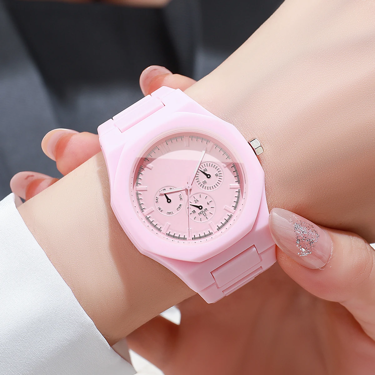 Fashion Imitation Three-eyes Dial Women Watches Casual Plastic  Band Ladies Analog Quartz Wristwatches Reloj Mujer (Without Box)