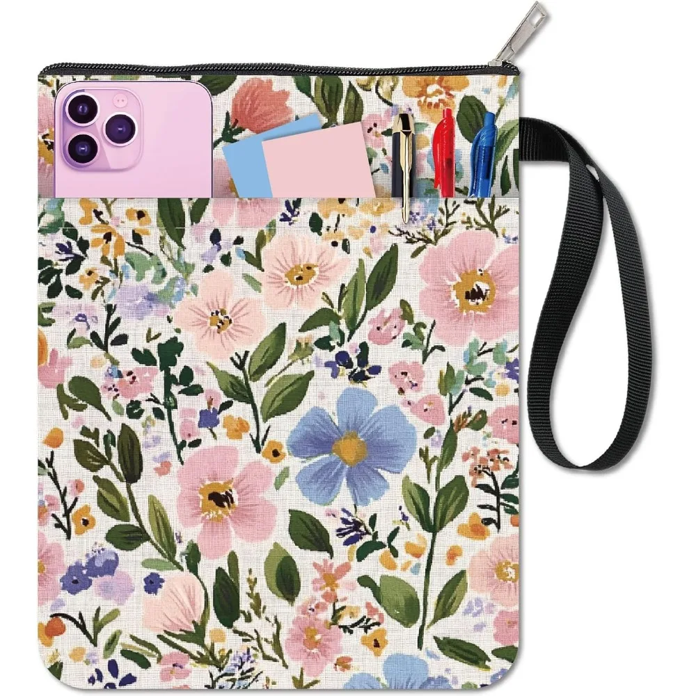 Flower Book Covers Plant Book Protector Pink Book Sleeve for Paperbacks Washable Fabric Cloth Book Cover with Zipper