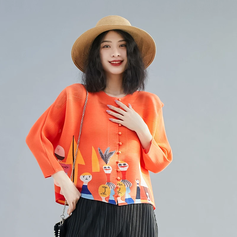 

Женский кардиган-плед с принтом «Тотем» и плиссировкой, оранжевый, весенний, повседневный