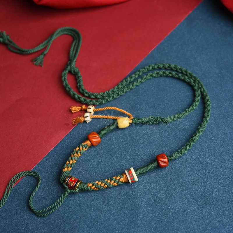 Tibetan Style Play Woven Pendant Rope Semi-finished DIY Sweater Chain Can Hang Thangka Tibetan Hand Rub Cotton Thread National