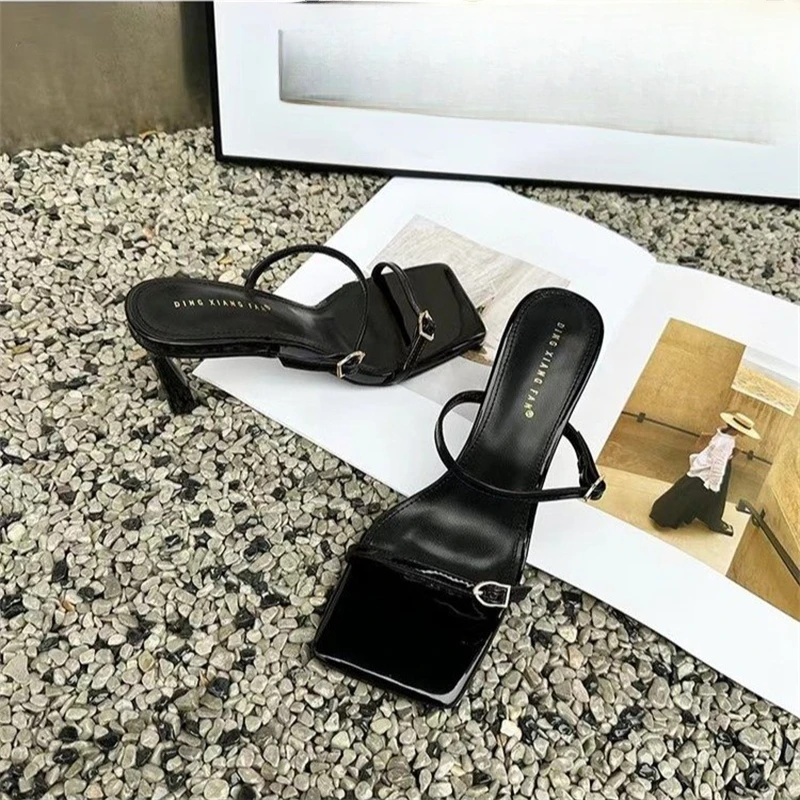 2024 New Summer Style Fashionable Comfortable Elegant Stiletto Slippers Square Toe High Heel Temperament Sandals and Slippers