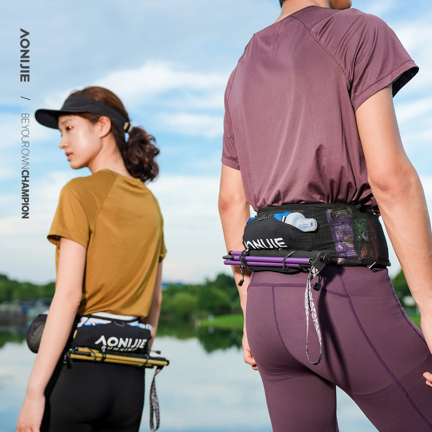 AONIJIE W8141 Updated Outdoor Running Belt Bag for Jogging Woman Man Waist Pack Bag with 500ml Water Bottle Soft Flask