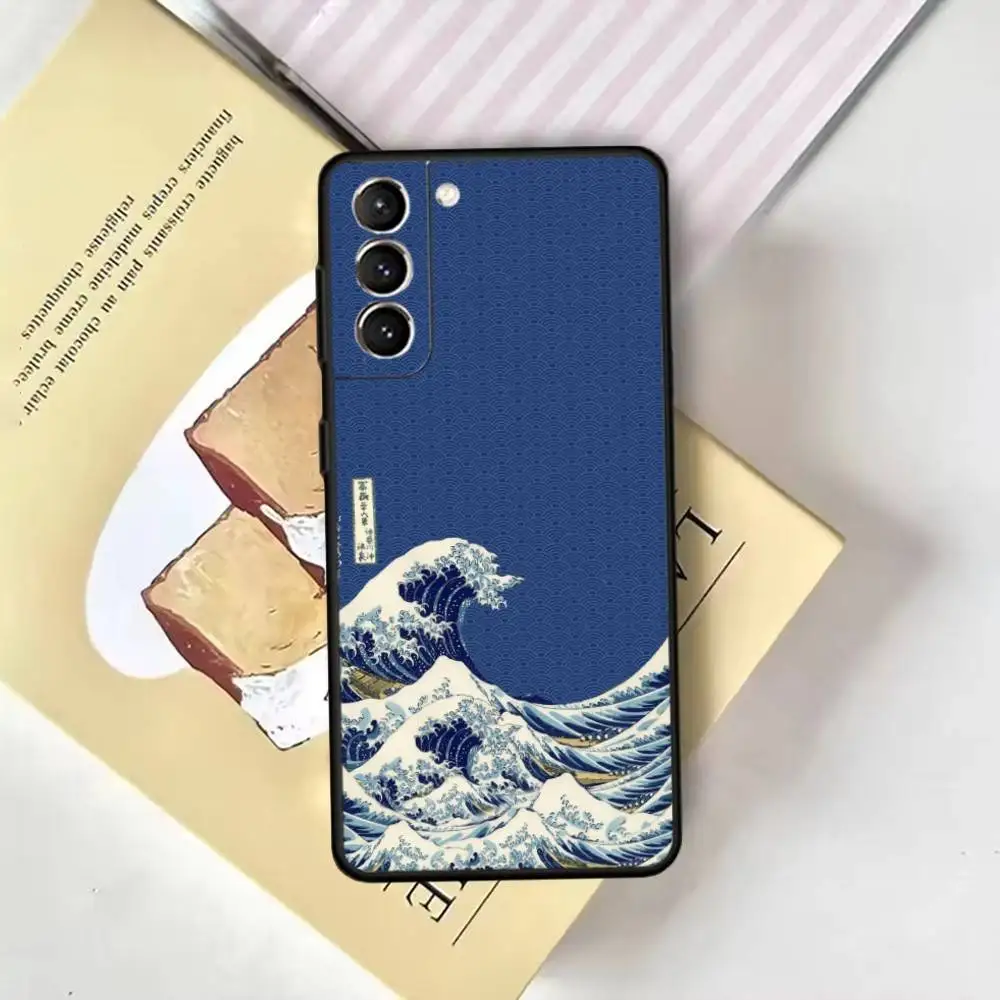 Custodia per telefono Great Wave Kanagawa per Samsung GalaxyA13,21s,22,31,32,52,53,71,72,73, cover nera morbida