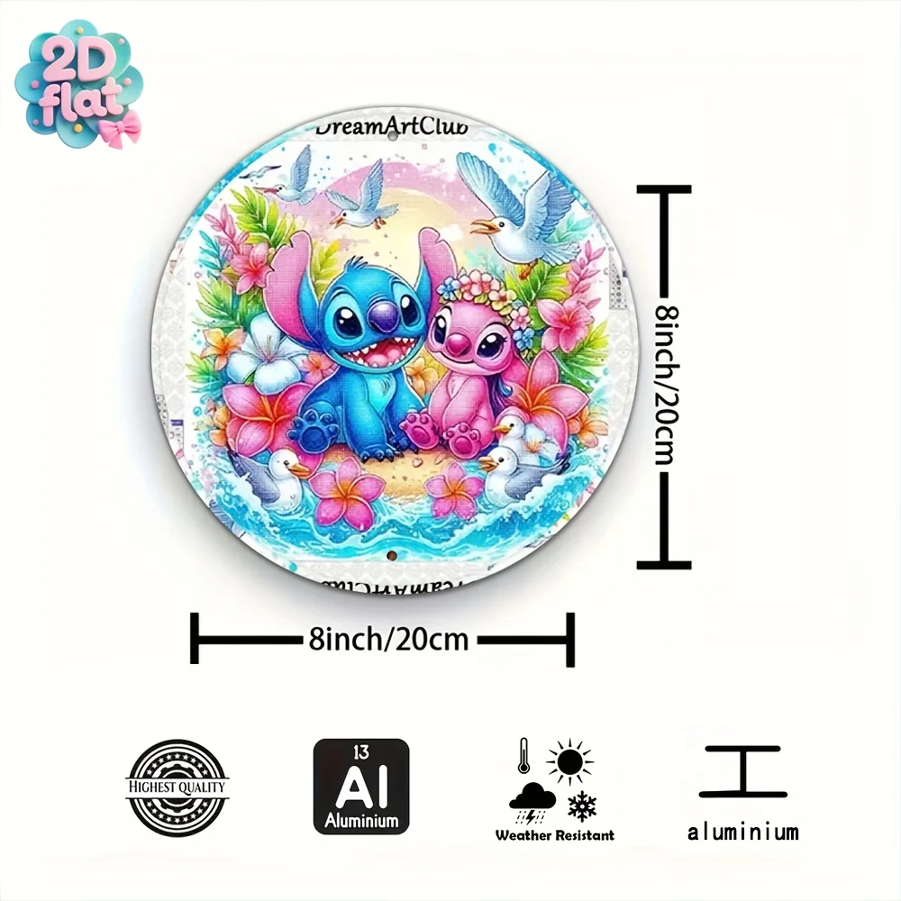 مسطح ثنائي الأبعاد، قطعة واحدة من DISNEY، لافتة دائرية ثنائية الأبعاد، لوحة ألومنيوم دائرية بخياطة، 8 × 8 بوصة، مناسبة لغرفة المعيشة وغرفة النوم والمقهى، Te
