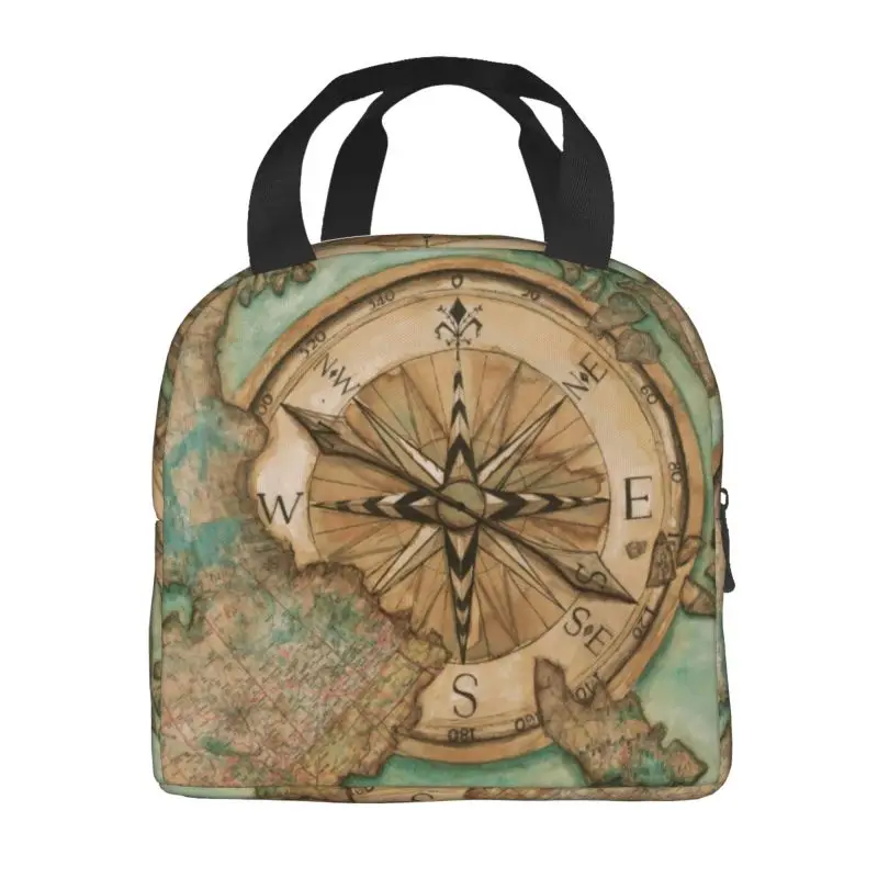 Vintage Nautical Compass Insulated Lunch Bags for Camping Travel Sailing Sailor Waterproof Thermal Cooler Lunch Box Women Kids