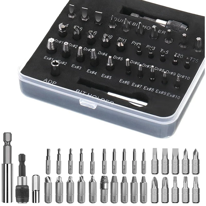 

33 Pcs Screw Extractor Damaged Screw Extractor Kit & Screwdriver Bits Set Easy Out Stripped Screw Bolt Extractor Set