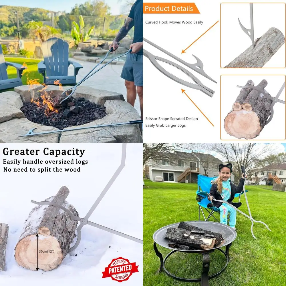 

Stainless Steel Fire Pit Tools: 40 Log Grabbers, Fire Poker for Outdoor Fireplaces, Campfires, and Backyard Gatherings