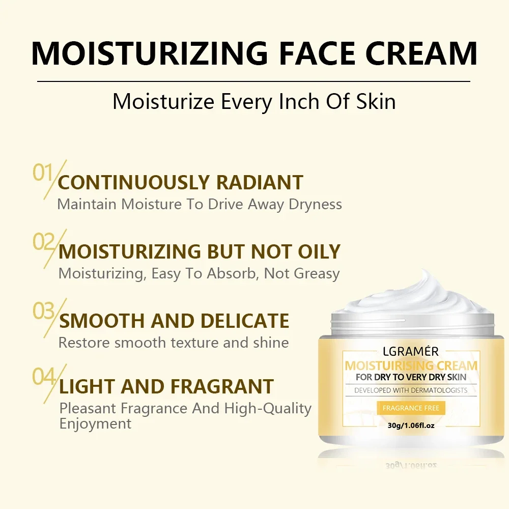 LGRAMER Moisturizing Face Cream Can Lock Moisture for Long Time Improve Skin Texture Make Skin Soft Smooth Adjust Skin Condition