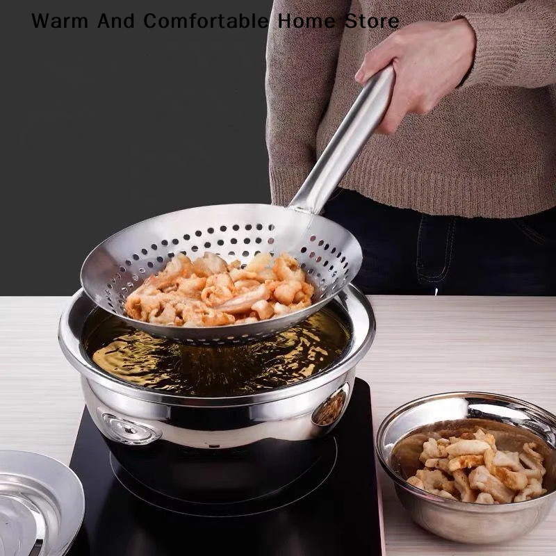 Thickened Stainless Steel Colander With Handle Multi-Functional Easy To Clean Oil Flour Noodle Dumplings Sieve Oil Skimmer Scoop