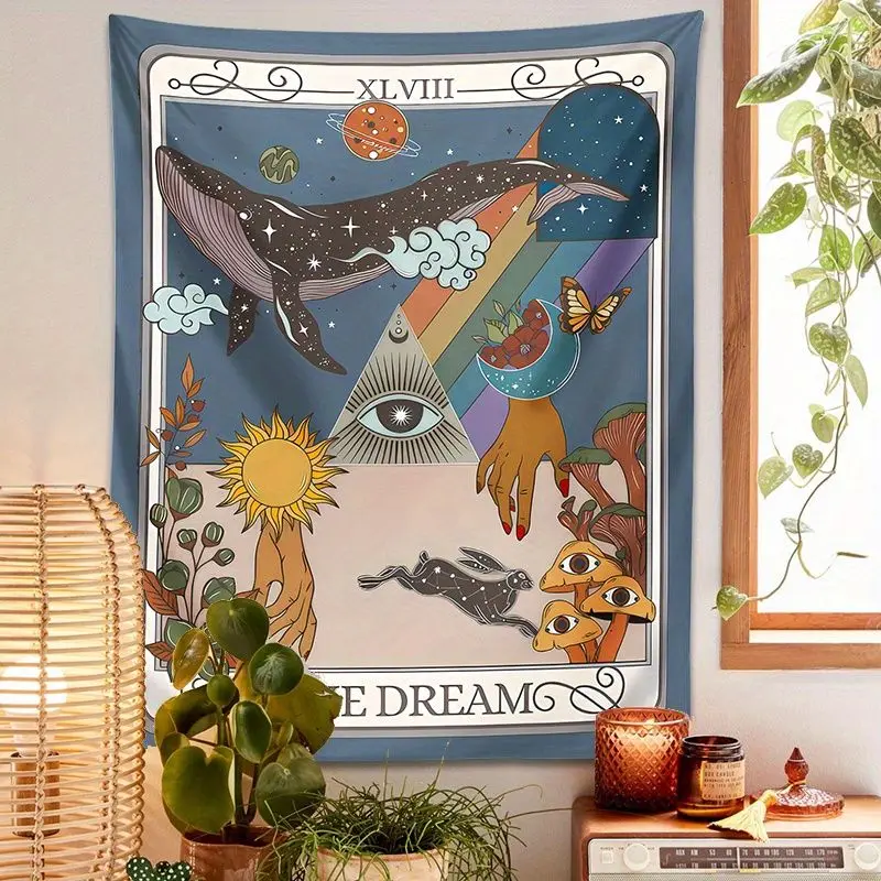 VIKAMA Wall Tapestry Tarot Cards, Wind Dreams, Whale Tapestry, Mysterious Universe, Eyes, Mushroom Prints, Hanging Cloth,