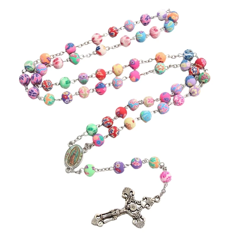 Colorful Soft Pottery Rosary Necklace Hanging Pendant Crafts Colored