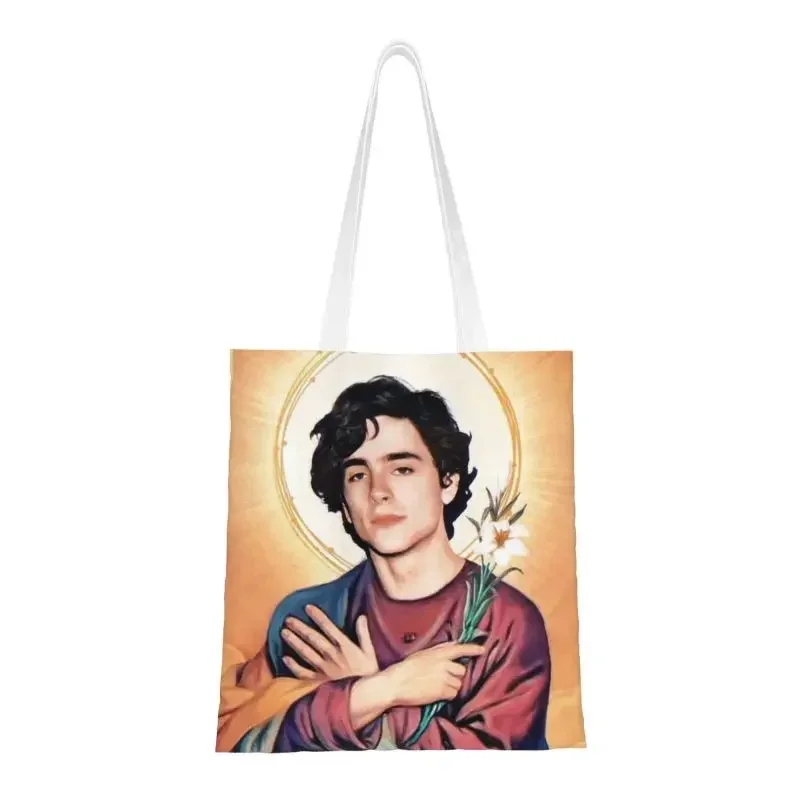 Saint Timothee Chalamet Groceries Tote Shopping Bag Women Fashion 90s TV Actor Canvas Shoulder Shopper Bag Big Capacity Handbags