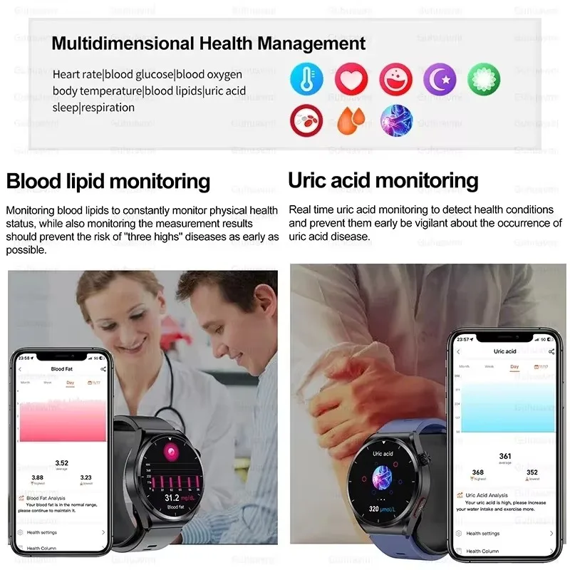Smart Watch Medical Grade ECG+PPG+HRV Airbag Type Three High Health Monitoring Smartwatch SpO2 BP Heart Rate Body Temperature