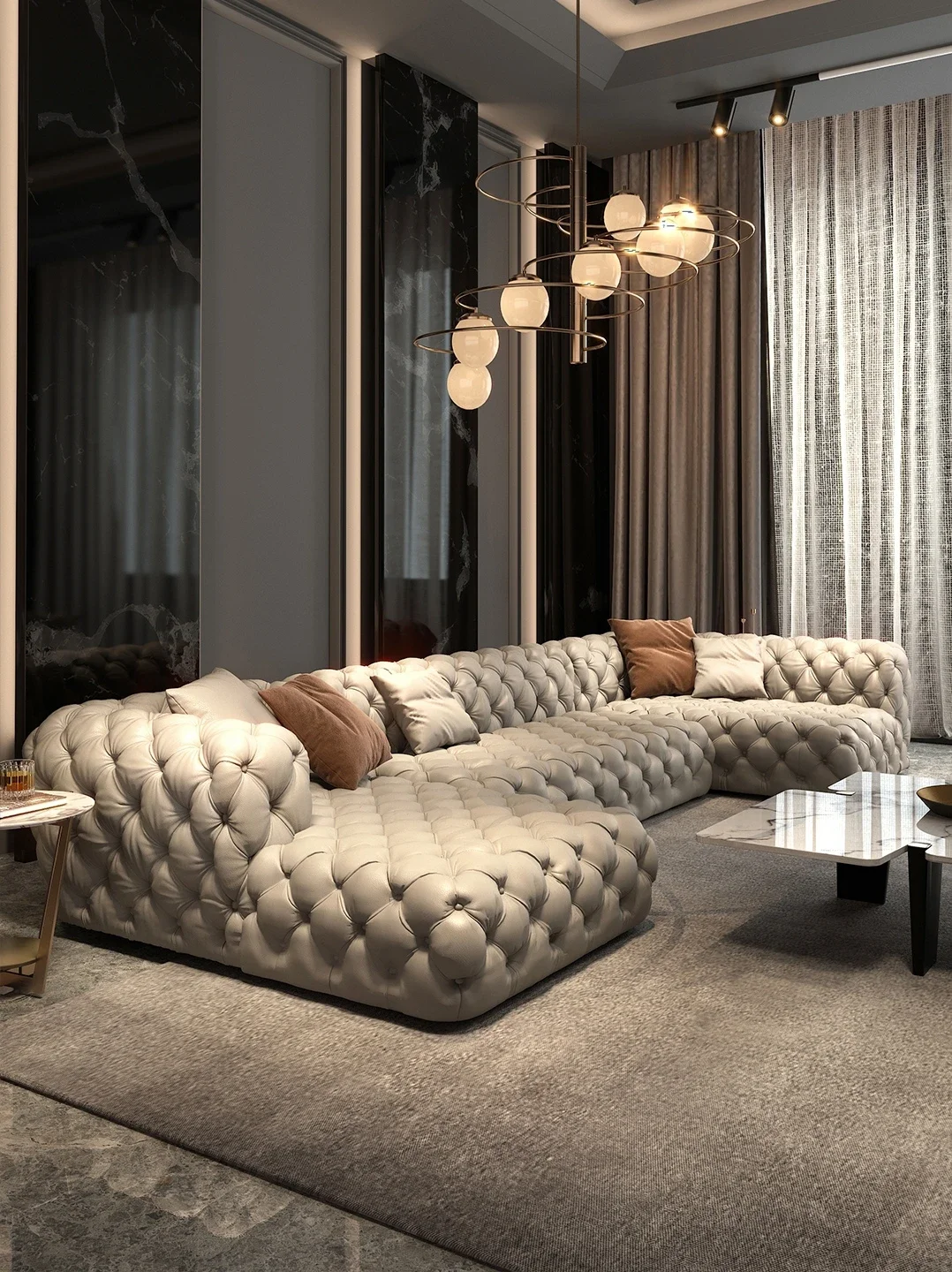 Italian Full Leather Sofa Modern Simple and High-End Villa American Simple European