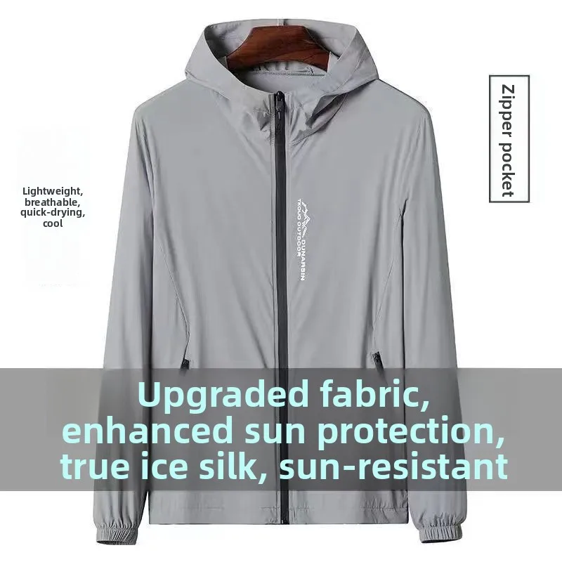 

Men's Summer Ice Silk Qui Dry Lightweight Outdoor Fiing Sun Protection Jaet Faionable Stand Fit Long Sve Hoodie
