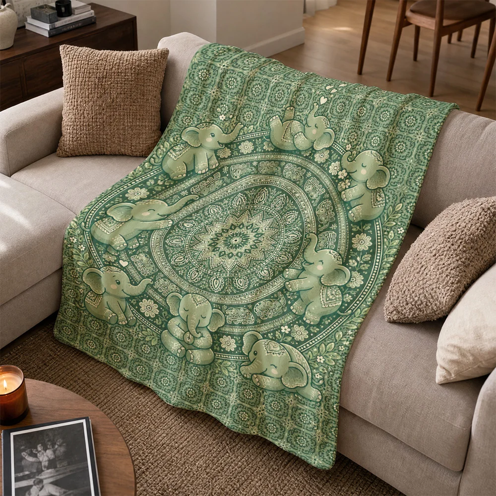 Boho Elephant Print Throw Blanket for Sofa Couch Decor Jungle Animal Pattern Living Room Gift Xmas Seasonal Cozy Throw Wrap