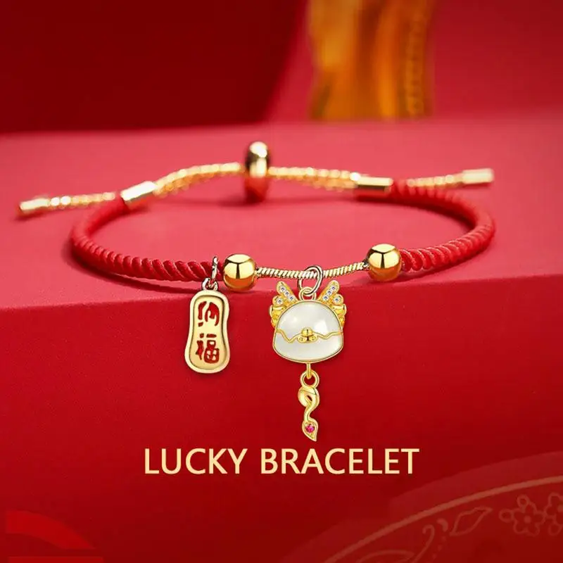 Red String Bracelet Dragon Chinese New Year Dragon Bracelet Drawstring Red String Zodiac Lucky Bracelet With Dragon Pendant