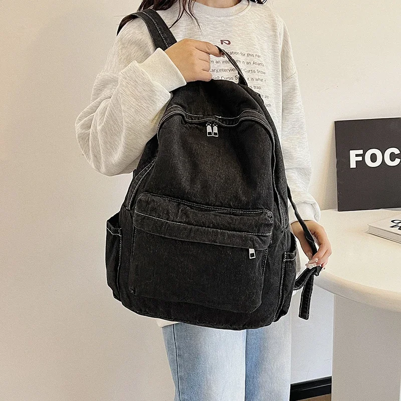 Softback Denim Fashion Backpacks 2024 New High Quality Bags for Women Casual Interior Zipper Pocket Basic Style Backpacks