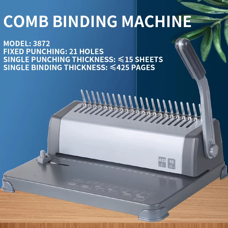 

21-tooth fixed comb binding machine Contract and tender rubber ring clamp 3872 punching binding machine ≤15 sheets