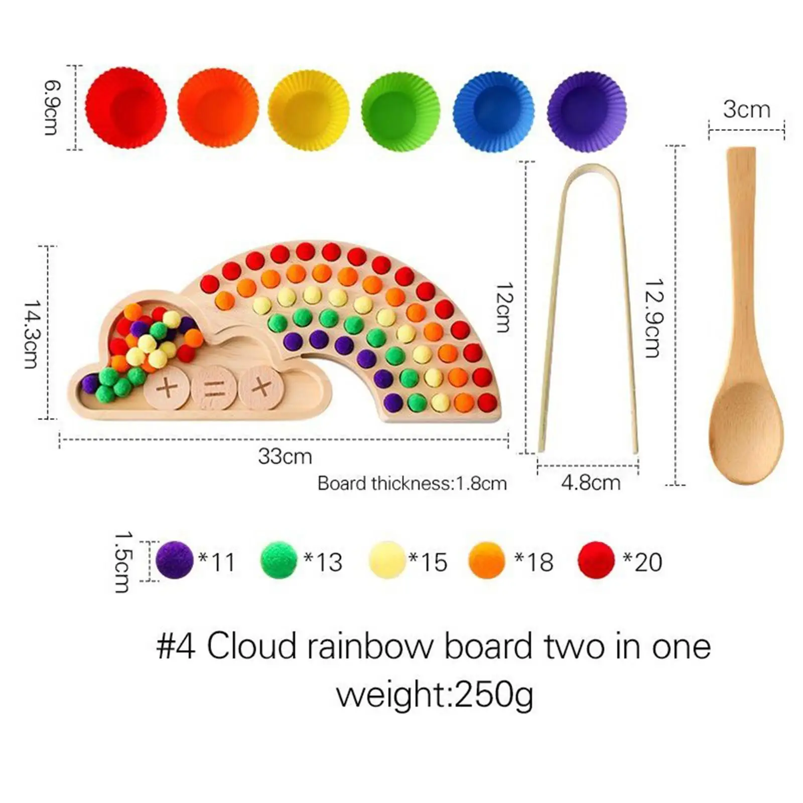 Giocattoli impilabili per ordinamento dei colori, puzzle con perline con clip arcobaleno, tavola di legno educativa,