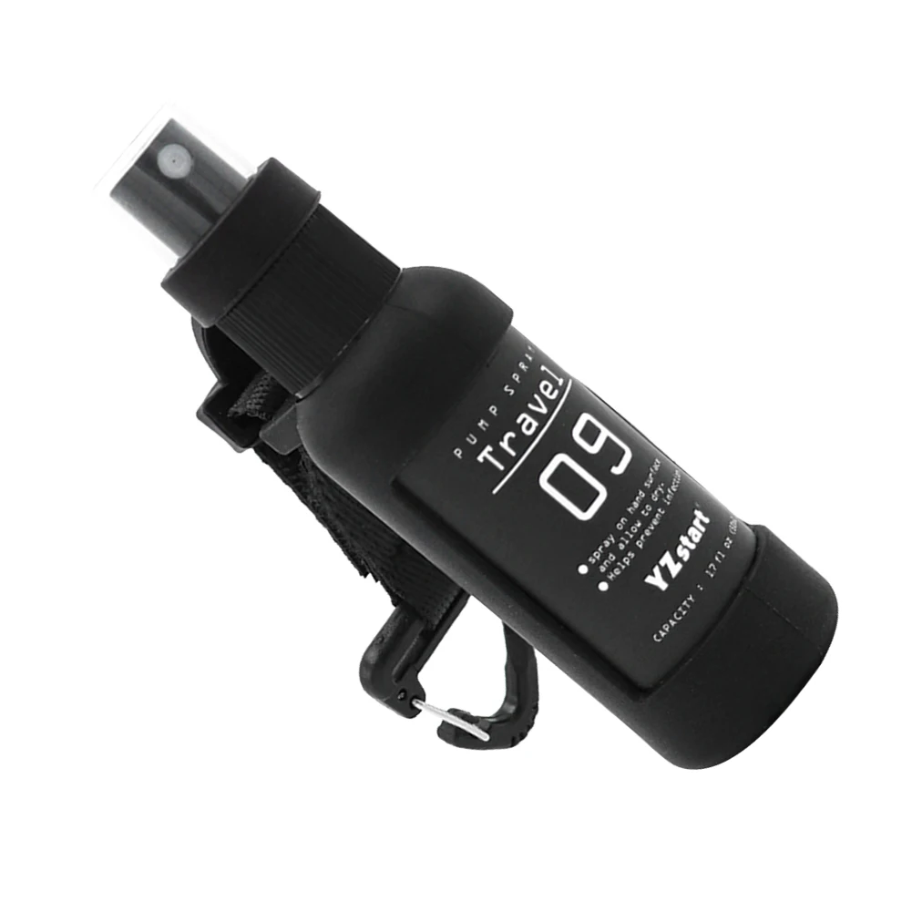 Botella de viaje de 50ml, botella pulverizadora recargable a prueba de fugas, pulverizador portátil con correa de gancho táctico para acampar al aire libre para líquidos