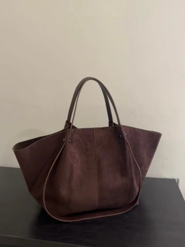 

Large Capaci Suede Tote Bag Maternite Brown Vintage Single oulder Women's Bag American Retro Sle Handbag for All Seasons